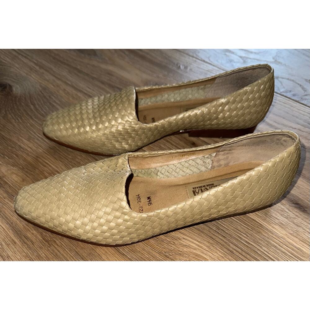 Ipanema Butterfly Loafer Gold Woven Leather Vintage Made in Brazil - size 9.5